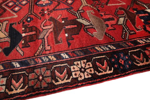 Backside of handmade 1980s Malayer rug showing knot structure and weave density