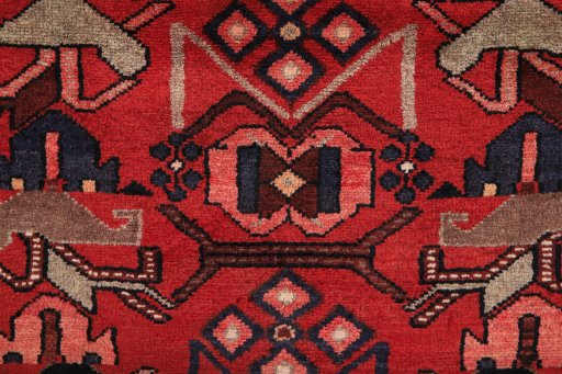 Full view of 1980s Malayer rug from Iran / Persia, 307 × 100 cm in Red tones