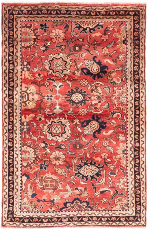 Full view of 1972s Malayer rug from Iran / Persia, 170 × 110 cm in Red tones