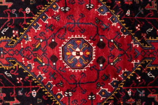 Corner detail of 1982s Malayer rug showing border pattern and Wool pile