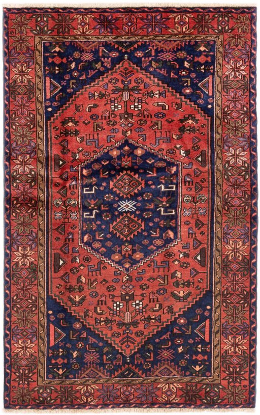 Full view of 1975s Malayer rug from Iran / Persia, 227 × 130 cm in Terracotta tones