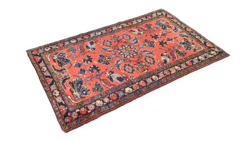 Close-up detail of 1940s Mehraban rug from Iran / Persia showing Wool weave