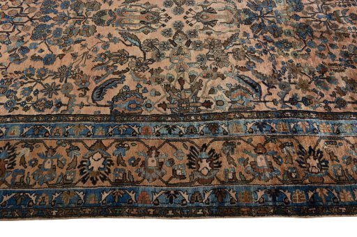 Corner detail of 1930s Mehraban rug showing border pattern and Wool pile