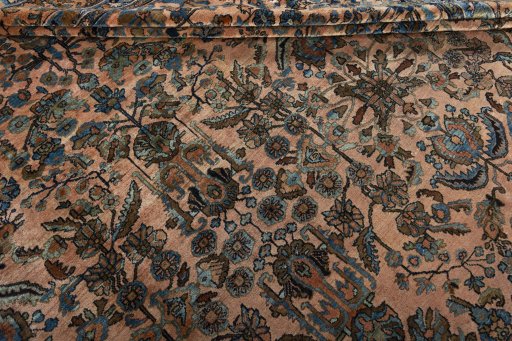 Close-up detail of 1930s Mehraban rug from Iran / Persia showing Wool weave