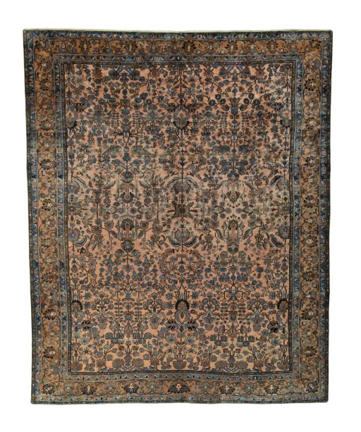 Full view of 1930s Mehraban rug from Iran / Persia, 410 × 332 cm in Red tones