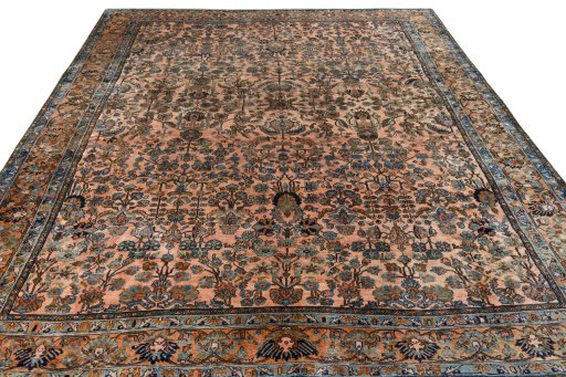 Surface texture of 1930s Mehraban rug with natural Wool and intricate pattern