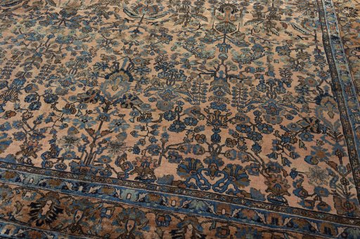 Close-up detail of 1930s Mehraban rug from Iran / Persia showing Wool weave