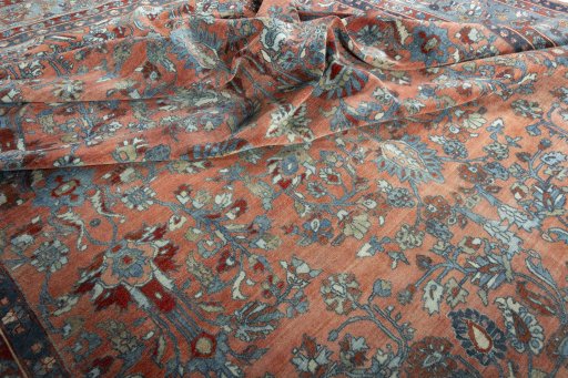 Surface texture of 1930s Mehraban rug with natural Wool and intricate pattern
