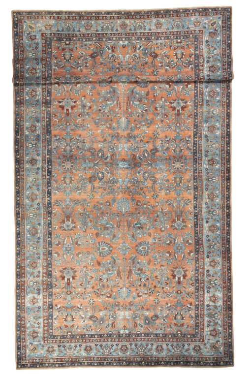Full view of 1930s Mehraban rug from Iran / Persia, 690 × 375 cm in Red tones