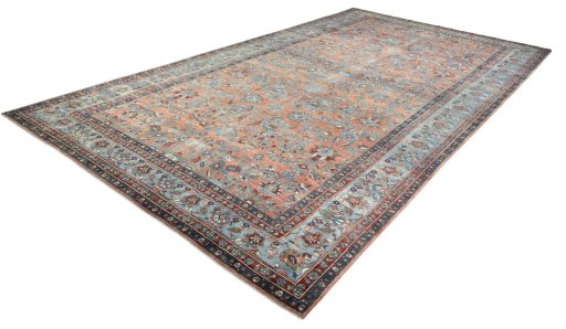 Corner detail of 1930s Mehraban rug showing border pattern and Wool pile
