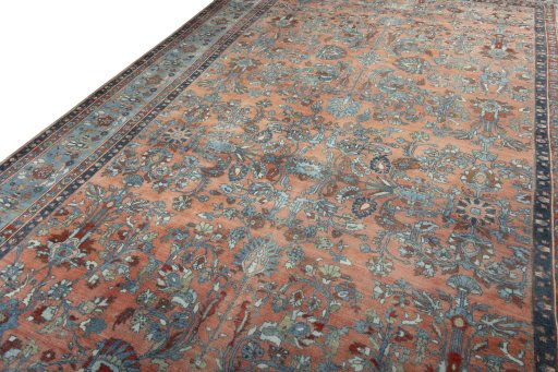 Backside of handmade 1930s Mehraban rug showing knot structure and weave density