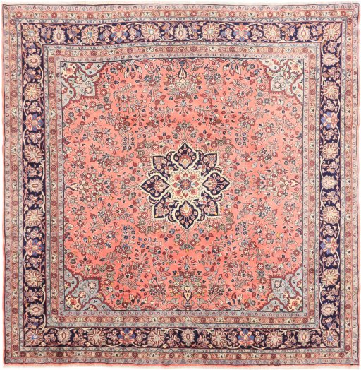 Full view of 2000s Mehraban rug from Iran / Persia, 255 × 253 cm in Red tones