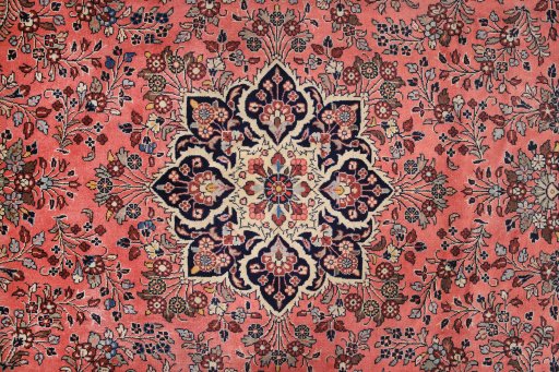 Corner detail of 2000s Mehraban rug showing border pattern and Wool pile