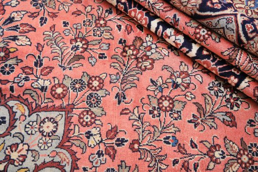 Close-up detail of 2000s Mehraban rug from Iran / Persia showing Wool weave