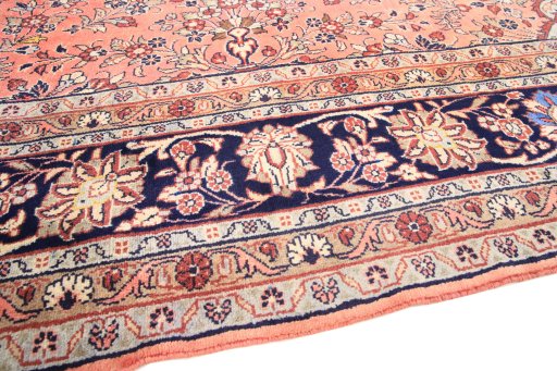 Backside of handmade 2000s Mehraban rug showing knot structure and weave density