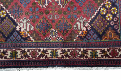 Close-up detail of 2000s Meymeh rug from Iran / Persia showing Wool weave