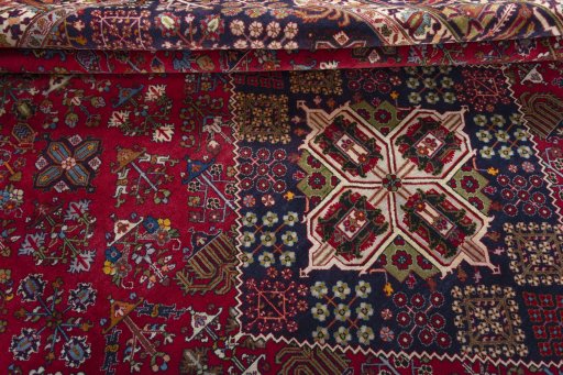 Close-up detail of 1970s Meymeh rug from Iran / Persia showing Wool weave