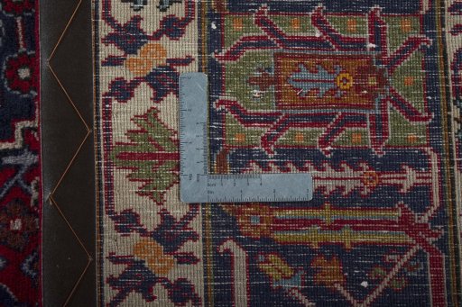 Backside of handmade 1970s Meymeh rug showing knot structure and weave density
