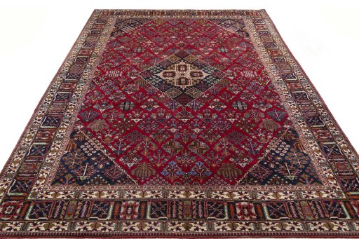 Surface texture of 1970s Meymeh rug with natural Wool and intricate pattern