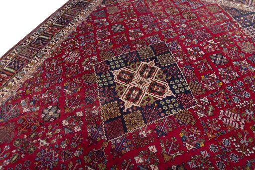 Backside of handmade 1970s Meymeh rug showing knot structure and weave density
