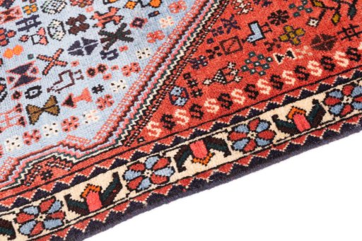 Surface texture of 1975s Meymeh rug with natural Wool and intricate pattern