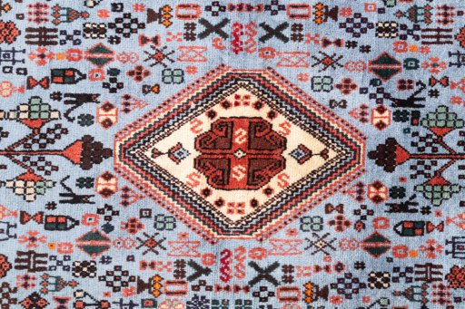 Close-up detail of 1975s Meymeh rug from Iran / Persia showing Wool weave