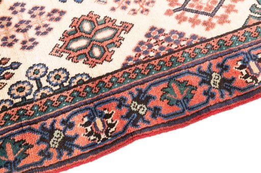Backside of handmade 1999s Meymeh rug showing knot structure and weave density