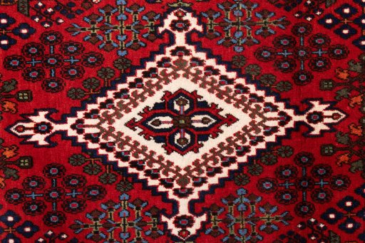 Full view of 1977s Meymeh rug from Iran / Persia, 162 × 100 cm in Red tones