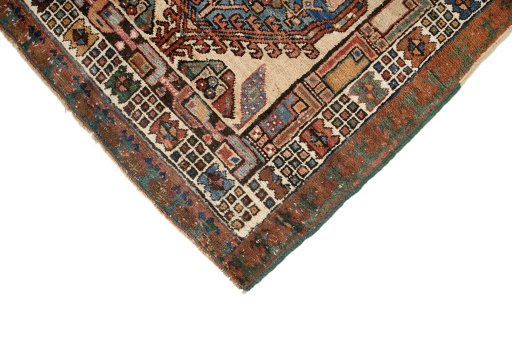 Backside of handmade 1900s Sarab rug showing knot structure and weave density