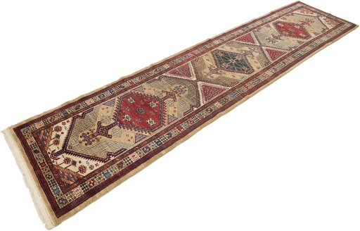 Close-up detail of 1920s Sarab rug from Iran / Persia showing Wool weave