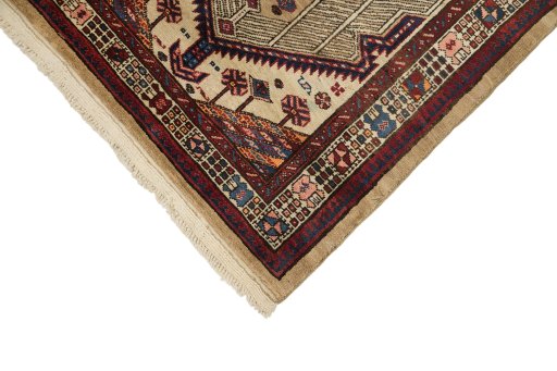 Backside of handmade 1920s Sarab rug showing knot structure and weave density