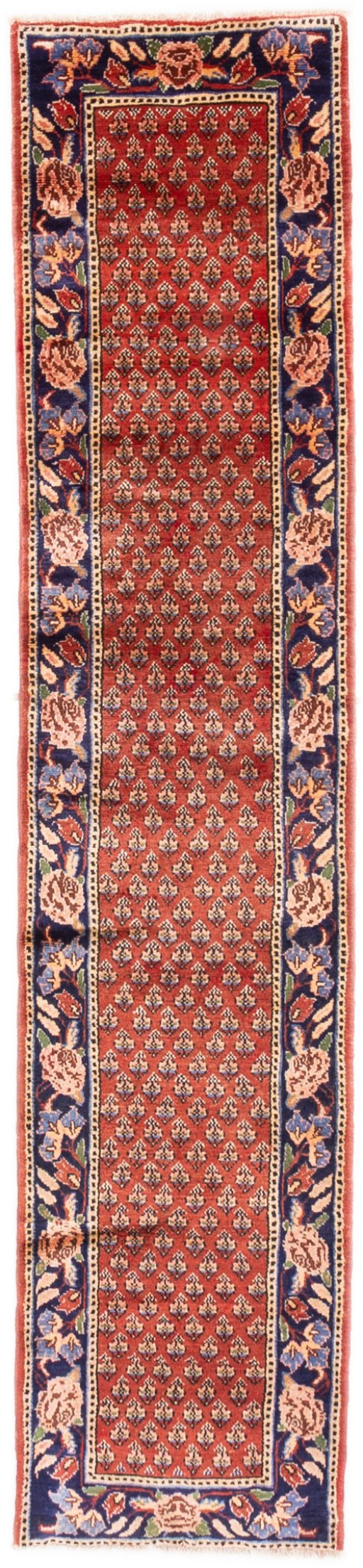 Full view of 1989s Sarab rug from Iran / Persia, 280 × 62 cm in Red tones