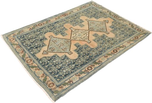 Corner detail of 1920s Senneh rug showing border pattern and Wool pile