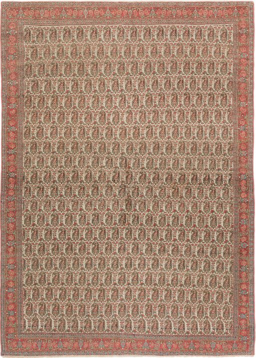 Full view of 1880s Senneh rug from Iran / Persia, 195 × 140 cm in Cream tones