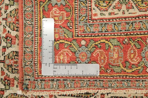 Close-up detail of 1880s Senneh rug from Iran / Persia showing Wool weave