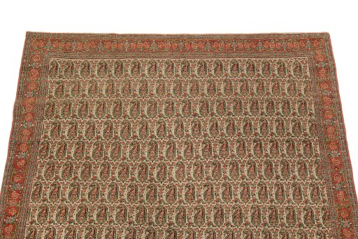 Surface texture of 1880s Senneh rug with natural Wool and intricate pattern