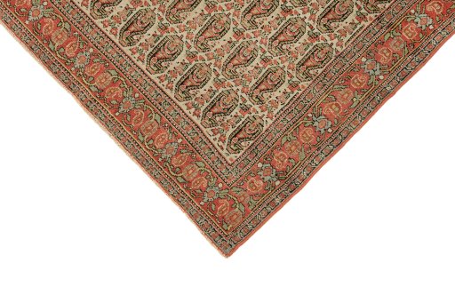 Backside of handmade 1880s Senneh rug showing knot structure and weave density