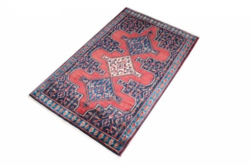 Close-up detail of 2000s Senneh rug from Iran / Persia showing Wool weave