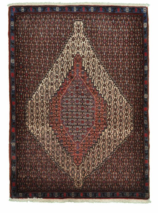 Full view of New Senneh rug from Iran / Persia, 108 × 78 cm in Beige tones