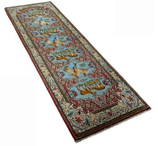 Close-up detail of 2000s Senneh rug from Iran / Persia showing Wool weave