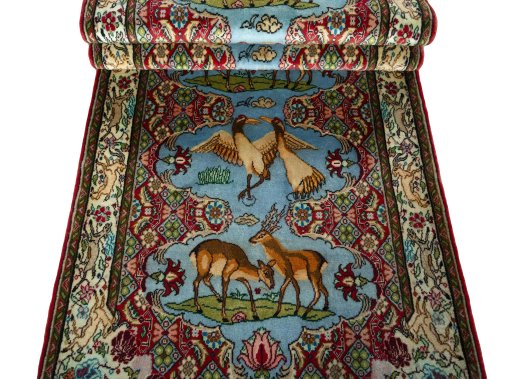 Full view of 2000s Senneh rug from Iran / Persia, 280 × 91 cm in Blue tones