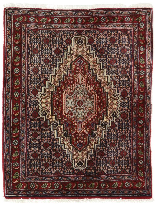 Full view of 1990s Senneh rug from Iran / Persia, 95 × 74 cm in Blue tones