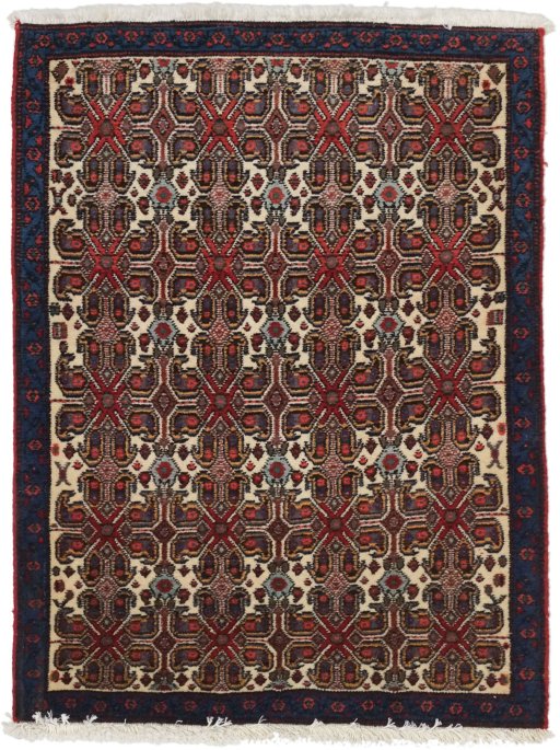 Full view of 1960s Senneh rug from Iran / Persia, 95 × 77 cm in Multi Color tones
