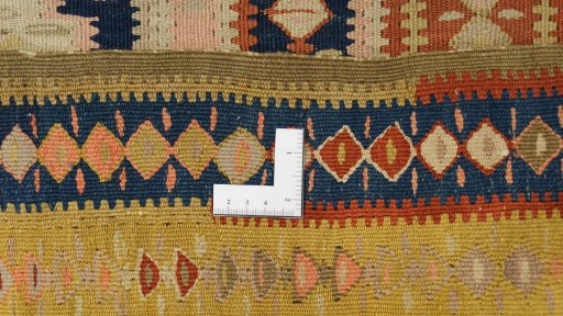 Full view of 1920s Senneh rug from Iran / Persia, 143 × 103 cm in Multi Color tones
