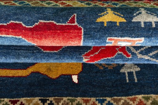 Full view of 2000s Shiraz rug from Iran / Persia, 153 × 110 cm in Blue tones