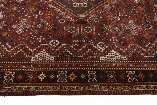 Full view of 2000s Shiraz rug from Iran / Persia, 260 × 175 cm in Red tones