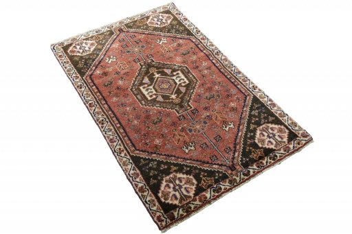 Close-up detail of 2000s Shiraz rug from Iran / Persia showing Wool weave