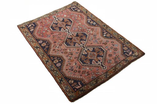 Close-up detail of 2000s Shiraz rug from Iran / Persia showing Wool weave