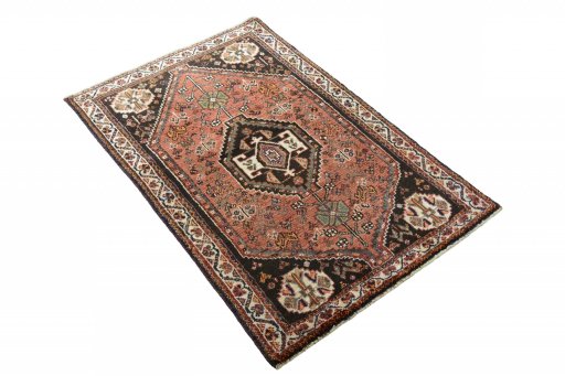 Close-up detail of 2000s Shiraz rug from Iran / Persia showing Wool weave