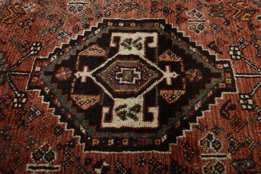 Central medallion detail of 2000s Shiraz rug from Iran / Persia